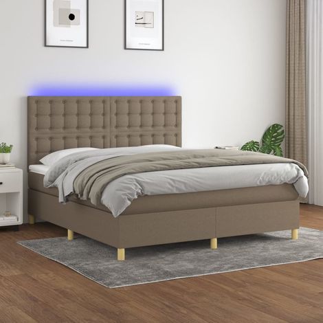 Sommier tapissier avec matelas et LED, Lit Adulte, Lit double Taupe 180x200 cm Tissu BVM96261 (1/5)