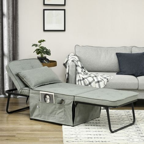 Fauteuil chauffeuse convertible 4 en 1 dossier inclinable 5 position comprenant coussin 180 x 64 x 40 centimètres gris clair