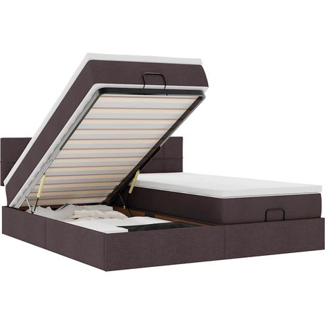 Lit double Lit adulte Cadre de lit ottoman avec matelas marron foncé 180x200 cm tissu (1/5)
