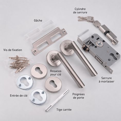 Poignée de porte sur rosace en acier inoxydable tube carré béquille droite avec serrure 5845 5845 réf 6204 800 g – Livraison gratuite