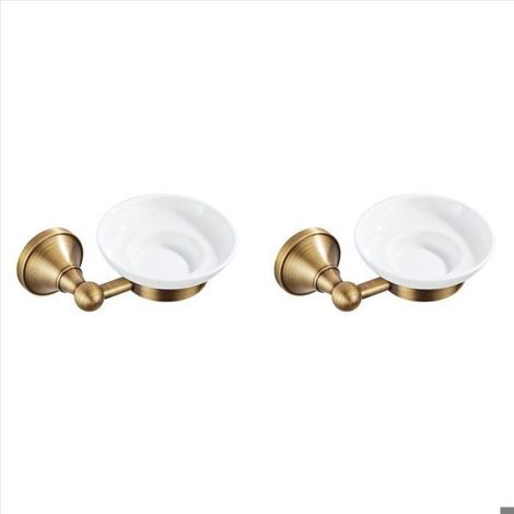2x Porte-savon, Laiton brossé, Céramique, Fixation murale, Salle de bain (1/5)