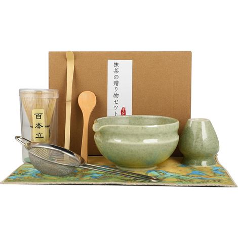 Matcha Kit 7-piece set - including a bamboo whisk, a spoon, a sieve, a 500ml matcha bowl and a whisk stand, Ceramic Matcha Tea Set, Matcha Ceremony Kit
