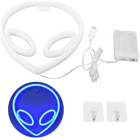 Enseigne lumineuse néon extraterrestre, décoration murale innovante, veilleuse bleue, fonctionne sur piles ou USB. (1/5)