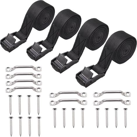2.5cm x 1.2m Battery Tie-Down Strap Kit with Stainless Steel Cam Buckle, Bracket and Screws for Boats, Luggage Straps, Cars - Easy to Install (1/5)
