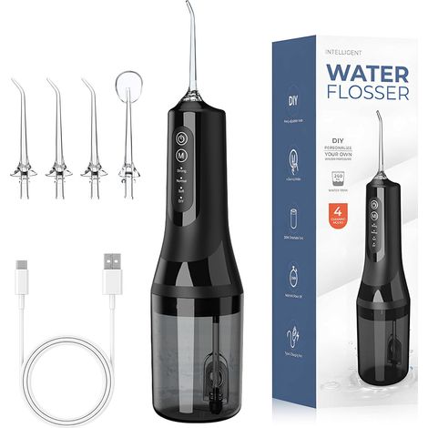 Jet Dentaire Hydropulseur Portable, Hydropulseur Dentaire avec 4 Modes et 4 Buses, Irrigateur Oral de 260ML, Water Flosser for Teeth, Hydropulseurs Et Irrigateurs, Étanche IPX7 USB-C Chargé (1/5)
