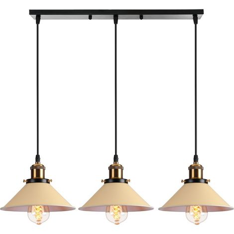 Plafonnier Rétro Suspension Luminaire Industrielles 3 Lumières 22CM Lustre Créatif Pour Salon Salle À Manger, Bar, Balcon, Jaune (1/5)