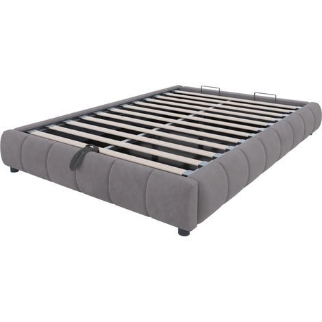 Letto imbottito 140 x 200 cm grigio senza testiera con LED, letto contenitore idraulico (1/5)