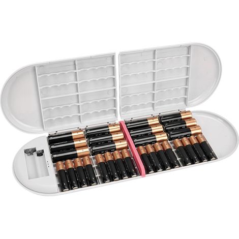 Boîtier de Rangement pour Piles avec indicateur de Charge, boîte de Rangement Portable pour 12 Piles AA, 12 Piles AAA et Piles Boutons (Gris, Piles Non incluses) (1/5)
