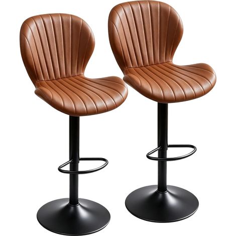 Tabourets de Bar Lot de 2, Chaise de Bar de Cuisine Réglable, Marron (1/5)