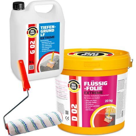 HALBAU Dichtset für Duschabdichtung Abdichtung Flüssigfolie Farbroller 25cm + 20kg H208 (1/5)