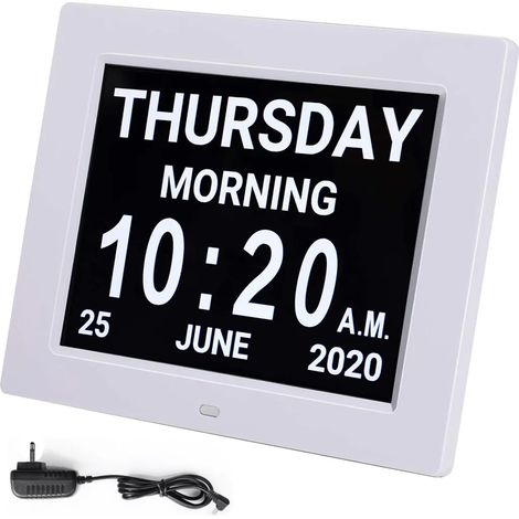 Reloj despertador digital de 8 pulgadas, reloj digital con calendario para personas con demencia, discapacidad visual, adultos mayores y pacientes con Alzheimer.