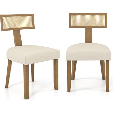 Lot de 2 chaises de salle à manger beiges en lin avec dossier courbé en rotin et assise rembourrée pour cuisine, salon et restaurant (1/5)