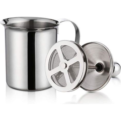 Manueller Milchaufschäumer aus Edelstahl (800 ml), Doppelsieb-Milchaufschäumer (400/800 ml), Schaummischer für Kaffee, Latte Macchiato, heiße Schokolade und Cappuccino (1/5)