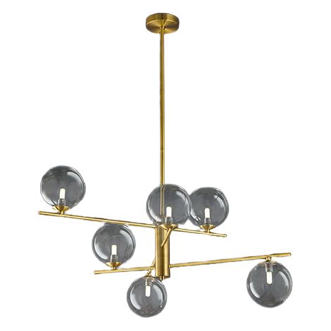 Plafonnier Orientable En Métal Et Aluminium Laiton Bruni 6 Lumières G9, Design Moderne Avec Diffuseurs En Verre Borosilicaté Transparent - Perenz (1/2)