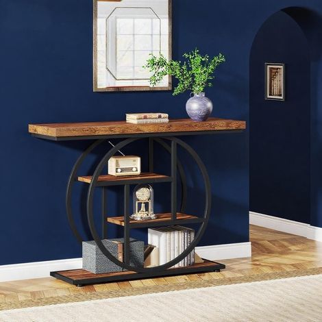 Console industrielle de 105 cm à 4 niveaux, table d'entrée avec pieds ronds, style moderne et vintage, idéale pour le salon. (1/5)