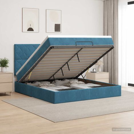 vidaXL Lit coffre avec matelas et LED Bleu foncé 180 x 200 cm Velours (1/5)