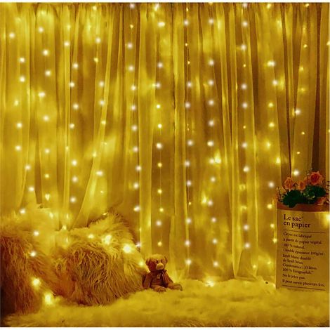 Luci a stringa LED 3m x 3m, 8 modalità di illuminazione bianco caldo, decorazione per finestre, Natale, matrimoni, compleanni, casa, patio, luci a tenda LED