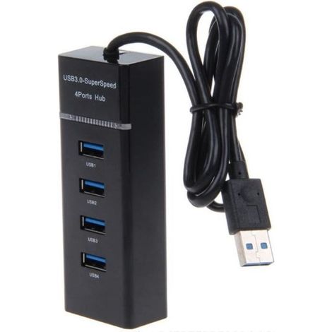 (Schwarzer) USB 3.0 Hub – Modell nicht spezifiziert – 4 Anschlüsse – Ein-/Ausschalter – LED-Beleuchtung – Schwarz (1/4)
