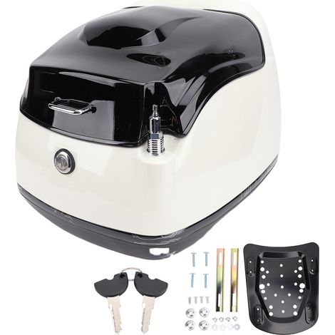 Valise arrière de moto avec serrure et clé 38L, étanche, rétro, universelle, adaptée aux vélos électriques, scooters, blanc + noir (1/5)