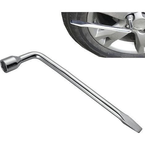Clé Roue de Secours Type L, Fort Couple, 17mm Démonte Roue Tête Plate, Multifonctionnel à Economiser des Efforts, Pour Réparation de Voiture (Argent) (1/5)