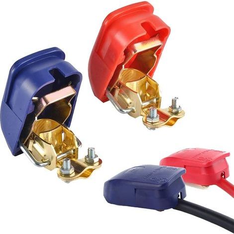 Terminal de batería de liberación rápida, 1 par de abrazaderas para bornes de batería, abrazaderas de batería de 12 V para batería de coche, conexiones de batería para barco, coche (rojo y azul) (1/5)