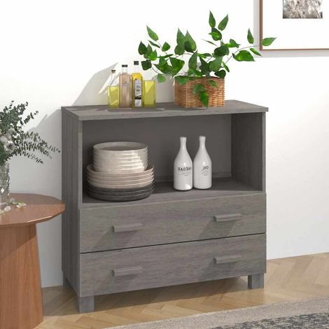 Buffet - Armoire de rangement Enfilade Gris clair 85x35x80 cm Bois massif de pin BV774358 - BonneVie (1/5)