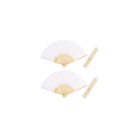 Set mit 2 Fächern, weiße Seide, Bambusrahmen, faltbar, zum Tanzen, für Hochzeiten und Dekorationen (1/5)