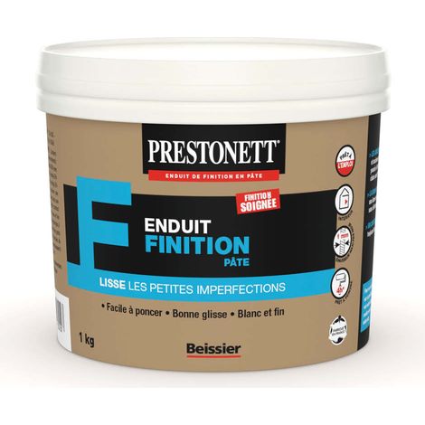 Prestonett – Enduit de lissage finition en pâte 1 kg – Multi-supports pour murs et plafonds – Application facile et ponçable – Finition mate blanche