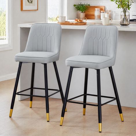 MEUBLIV Lot de 2 tabourets de bar 100 cm gris clair et noir avec repose-pieds (1/5)