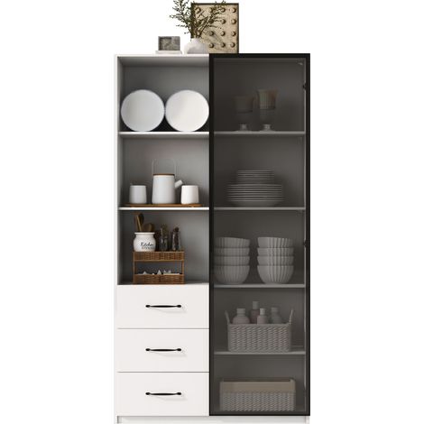 Vitrine Lumineuse LED 80x40x160 cm - Armoire à Porte en Verre Trempé avec Éclairage LED, 3 Tiroirs et 3 Compartiments Ouverts, Cadre en Aluminium, LED Multicolores, Charnières à Fermeture Douce, Meubl (1/5)