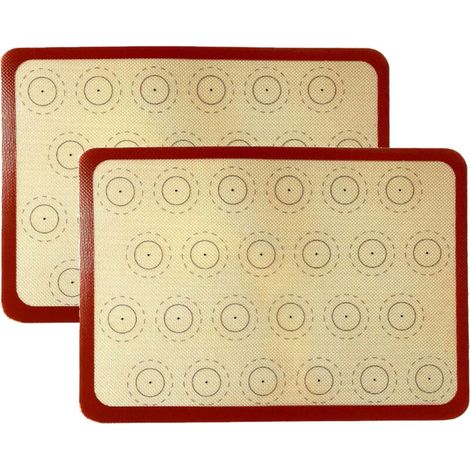Tapis de cuisson en silicone pour macarons (lot de 2 demi-plaques), antiadhésif et réutilisable, avec gabarit pour macaronsTapis de plan de travail pour la fabrication de macarons, tapis à pâtisser (1/5)