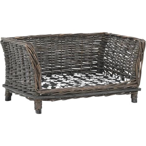 Panier pour chien avec coussin, gris, 50 x 33 x 30 cm, osier naturel