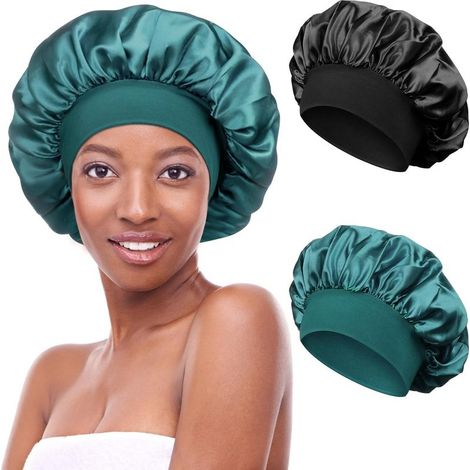 2 Stück Schlafmütze Satin Bonnet Nacht Schlaf Mütze Verstellbare Schlafkappe Kopfbedeckung Weiche Kopfhaube Schlafhaube Seide mit Gummizug für Damen und Mädchen (1/5)