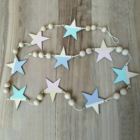 Guirlande de perles en bois en forme d'étoile nordique INS, bannières, décoration murale pour chambre de bébé fille, rideaux suspendus pour chambre d'enfant, accessoires photo