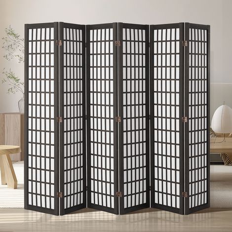 VEVOR Cloison de separation japonaise a 6 Panneaux, separateur de piece pliable en bois, paravent de confidentialite, pour separation de piece, maison, bureau, restaurant et chambre a coucher, noir