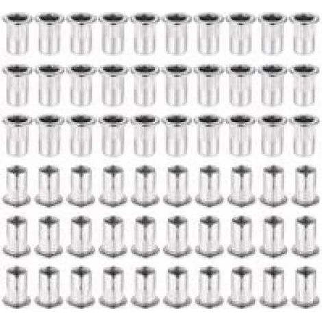 Lot de 60 écrous à sertir en acier inoxydable 304, tête plate M6, écrous borgnes filetés pour pinces à insertion filetée (1/5)