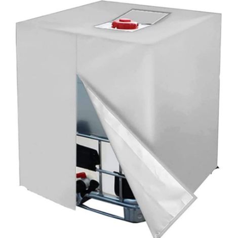 Housse pour conteneur IBC 1000 L, imperméable, anti-poussière et isolée, en tissu 210D, dimensions : 120 x 100 x 116 cm, noire, fermeture éclair argentée. (1/5)