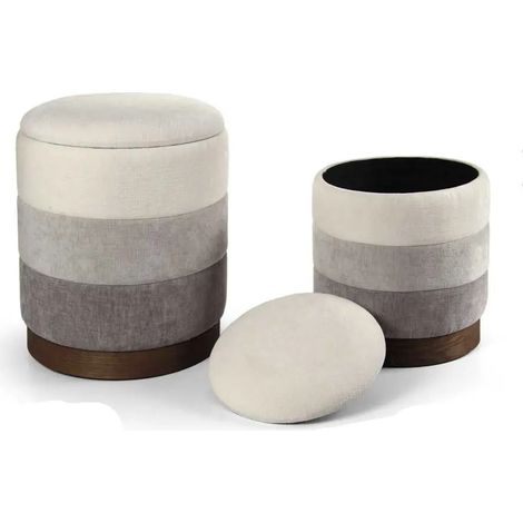 Set aus 2 weißen poufs mit Stauraum Ø38x44 und Ø31x38