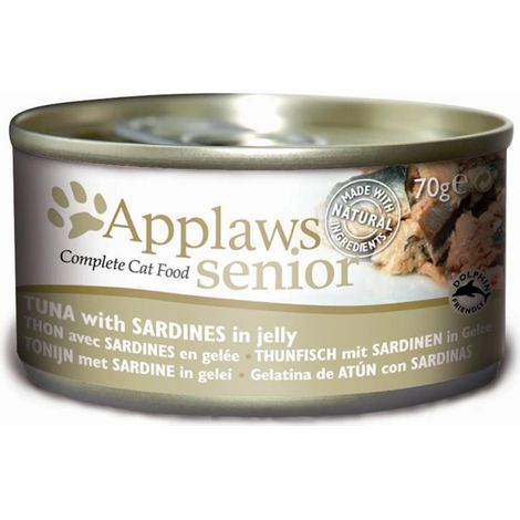 Applaws Premium Nassfutter für Katzen, Senior, Thunfisch, Sardine in Gelee, 70 g