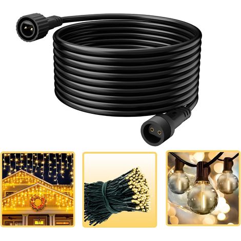 1 Câble De Rallonge Guirlande Lumineuse 10M 2 Pôles Étanche IP65 Pour Jardin Extérieur Noir