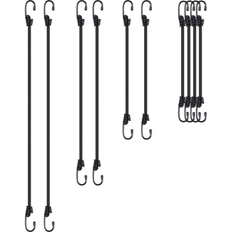 10 Pièces Tendeurs Elastique avec Crochets,4 Dimensions,Cordes Élastiques Tendeur Robuste,Tendeurs en Caoutchouc avec Crochets pour Baches,Vélo,Voiture,Luggee Fixation (1/5)