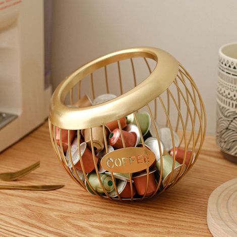 Organisateur Capsules Café - Métal Doré - 20 x 20 x 18 cm - Pour Plan de Travail ou Coin Café - 1 Pièce (1/5)