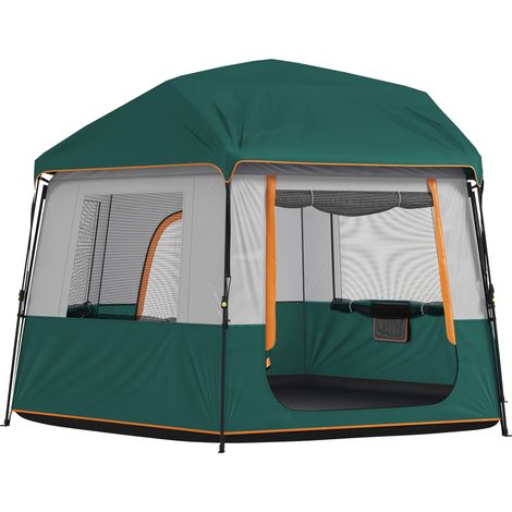 Tente de camping pour 4 à 6 personnes, tente familiale stable et imperméable (3000 mm), avec double-toit amovible, protection UV30+, verte.