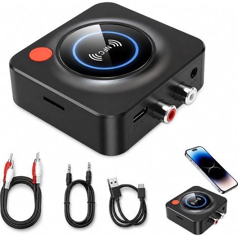 1 PCS Recepteur Bluetooth 5.1,Stereo Audio HiFi Receiver,RCA 3,5 mm Jack AUX Adaptateur Bluetooth,Adaptateur Bluetooth Récepteur sans Fil de Voiture pour Smartphone,Tablette,Enceinte Home Cinema. (1/5)