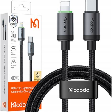 Cable cargador Mcdodo USB-C de carga rápida Lightning para iPhone con LED de 3 m (1/5)