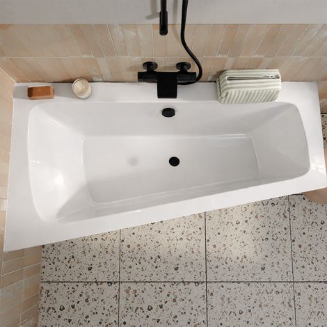 Bañera asimétrica derecha 160x85x54 cm - 100 % acrílico blanco brillante