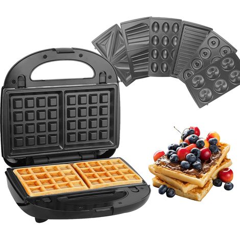 Appareil à Croque Monsieur, 750W Machine à Sandwich, Presse à Panini Électrique, Plaques Antiadhésives et Détachable, Gaufrier Grille-pain Thermostat Automatique Indicateur LED (7 en 1)