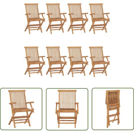 The Living Store Chaises de jardin lot de 8 Bois de teck massif - Chaise De Jardin - Mobilier De Jardin - Set De Chaises - Teck - Chaise Pliable (1/5)