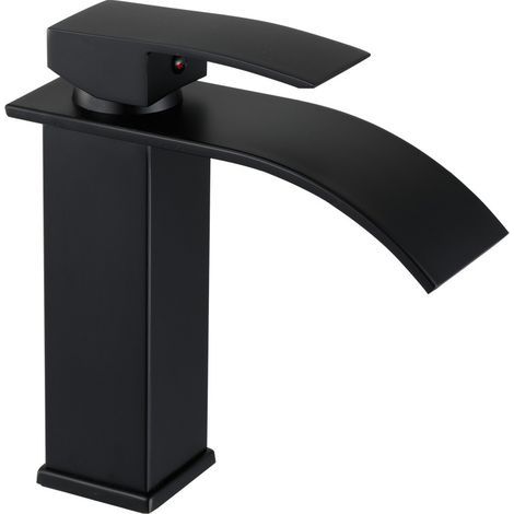 Modern Elegant Design Basin Tap, Black Waterfall Faucet - Single Hole Deck Mounted Mixer Tap with Ceramic Cartridge (1/5)