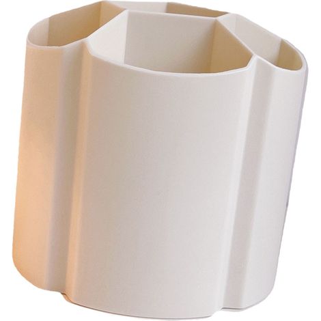 Pot à crayons tendance et mignon en plastique à plusieurs compartiments, grande capacité, boîte de rangement pour crayons de bureau pour filles, beige (1/5)